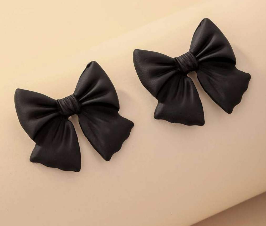 Large Black Bow Earrings