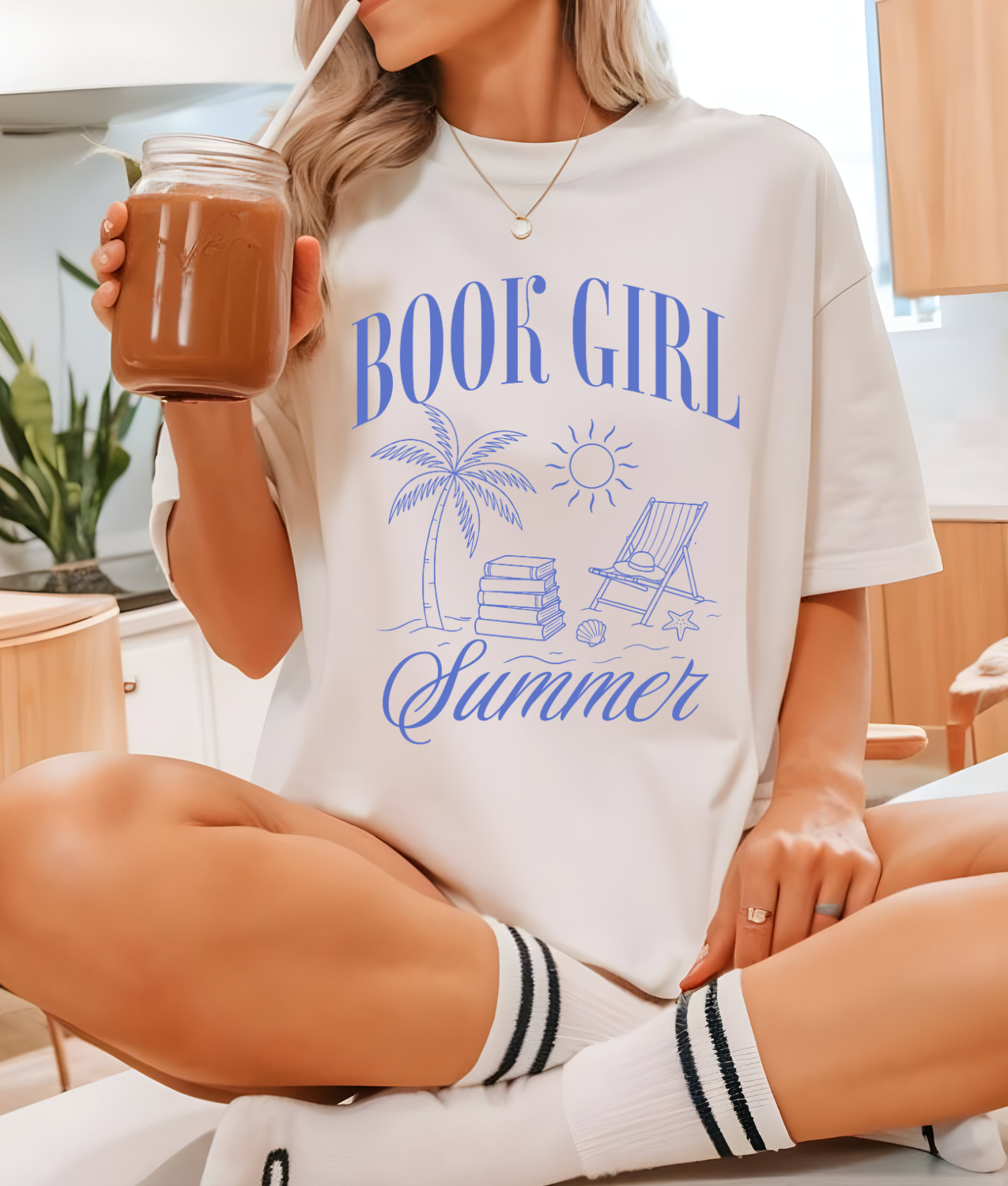 Book Girl Summer Blue DTF Transfer