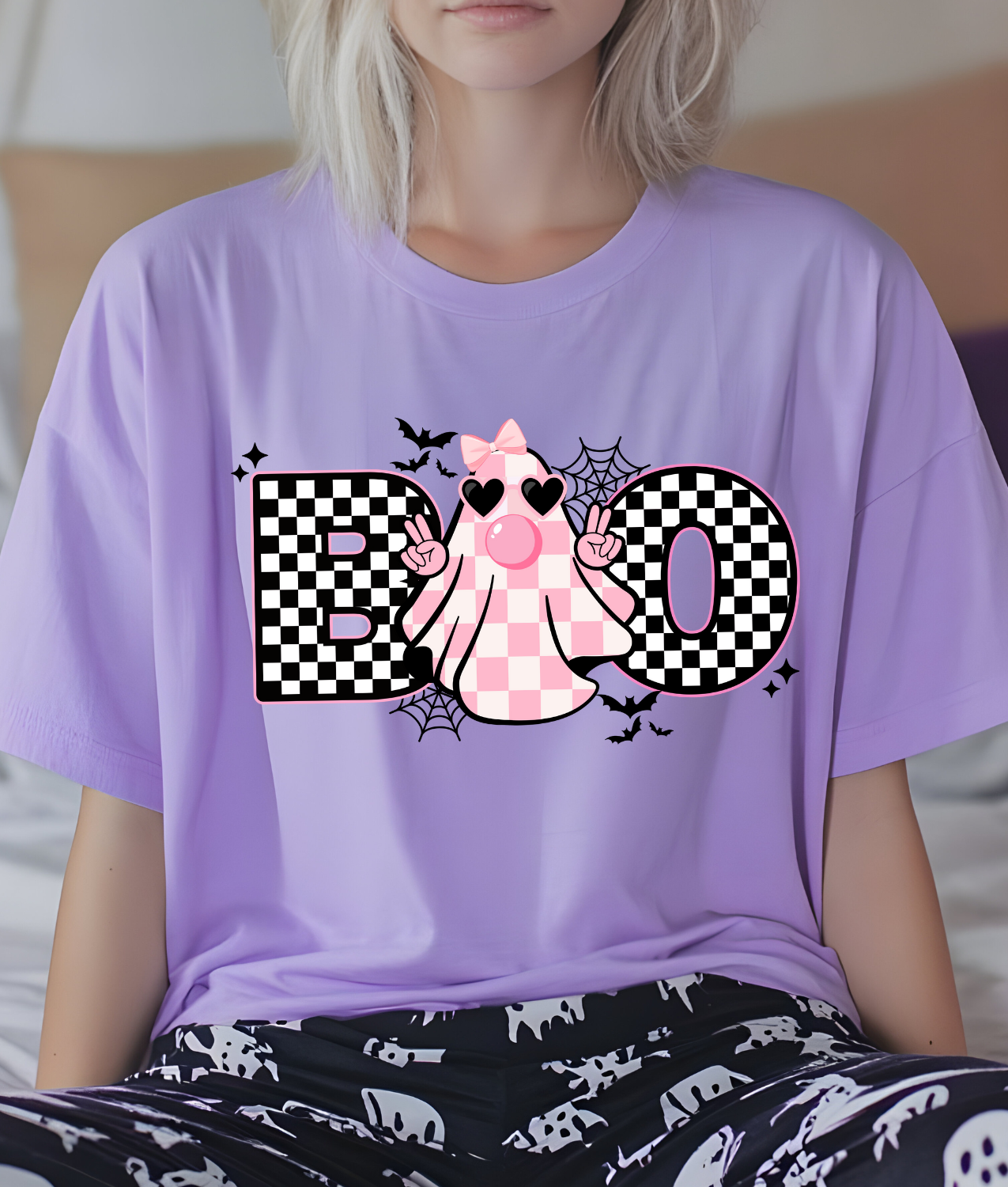 Checkered Boo Ghost DTF Transfer