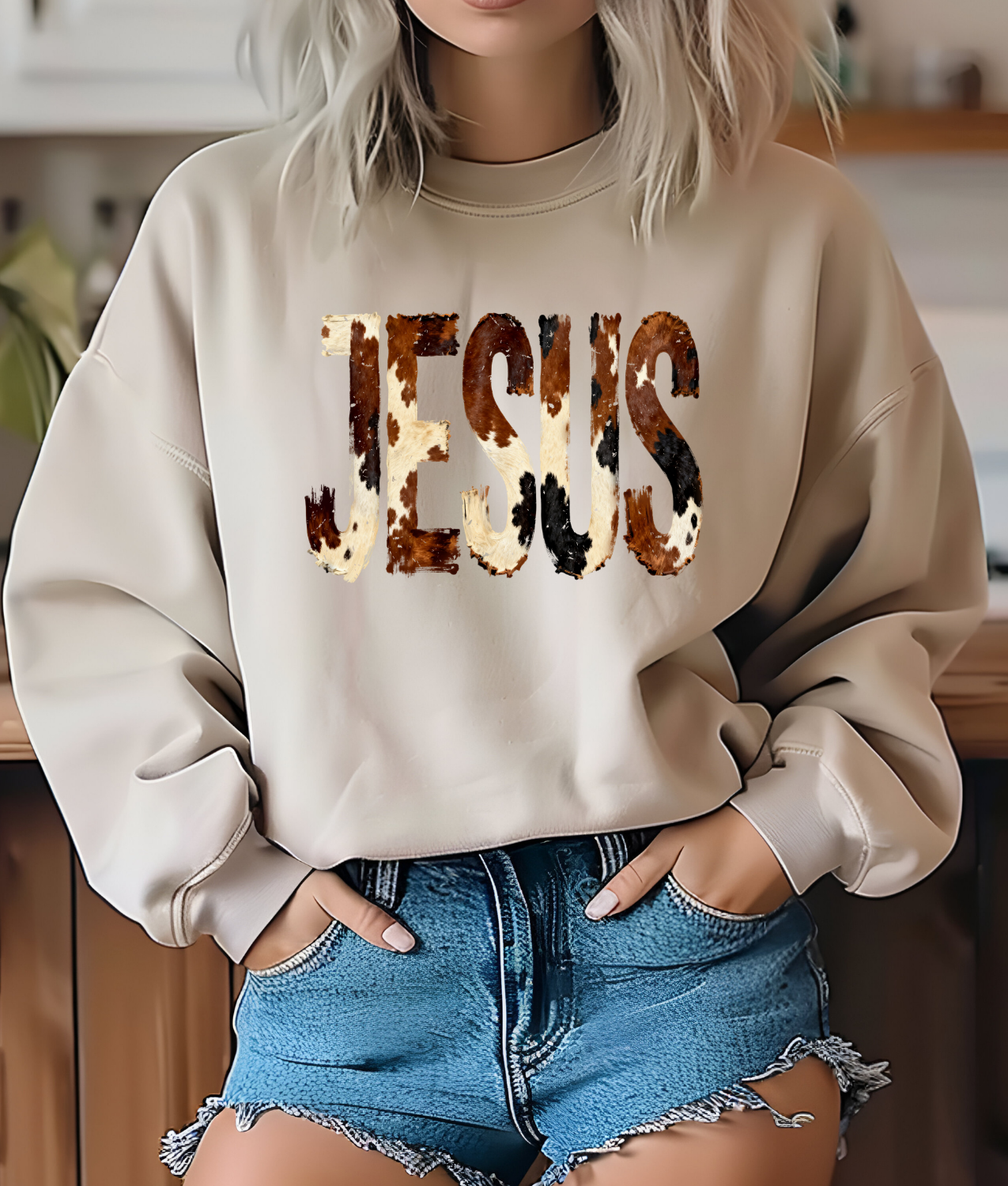 Cow Print Jesus DTF Transfer