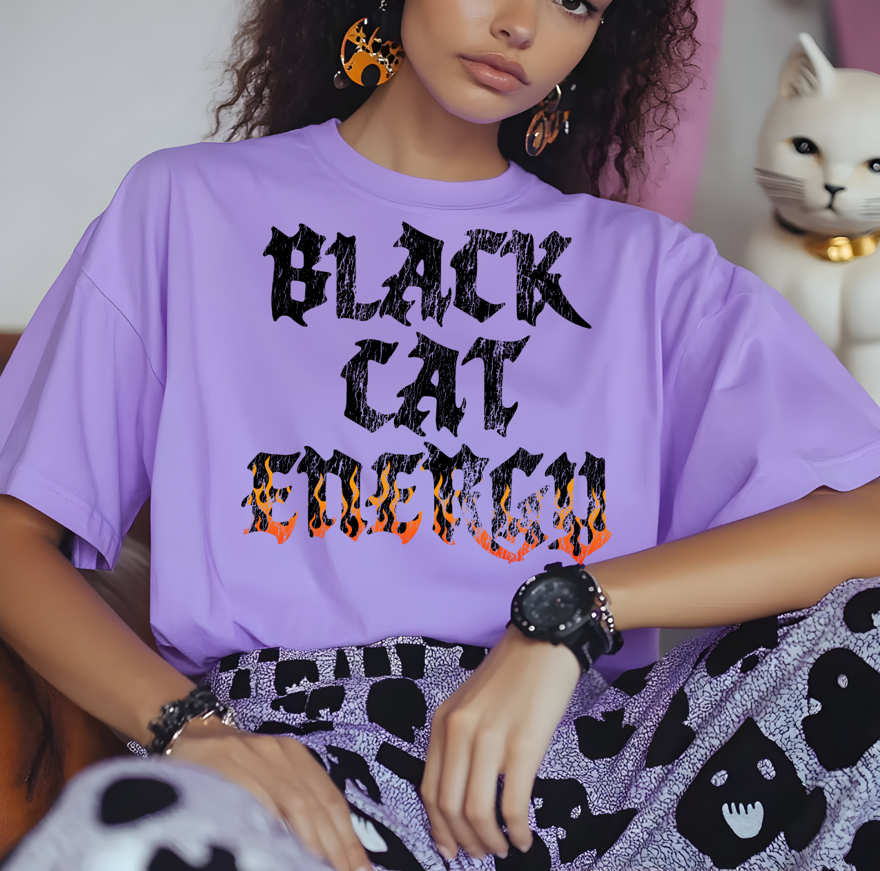 Distressed Black Cat Energy DTF Transfer