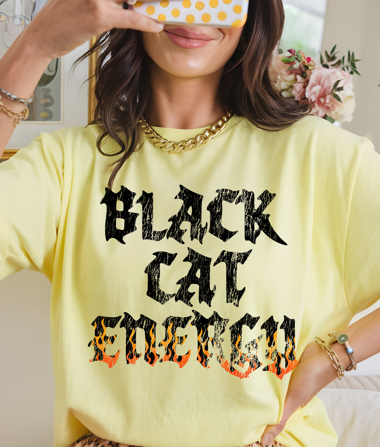 Distressed Black Cat Energy DTF Transfer