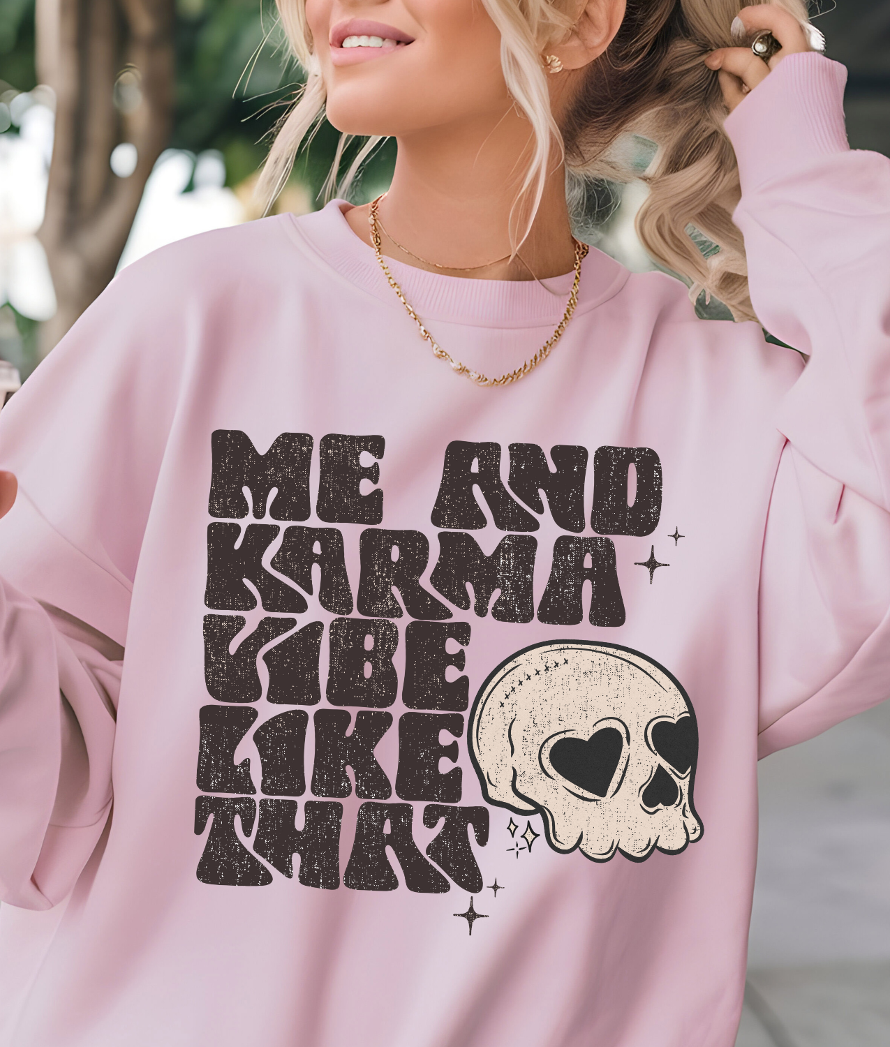 Distressed Me and Karma Vibe Like That DTF