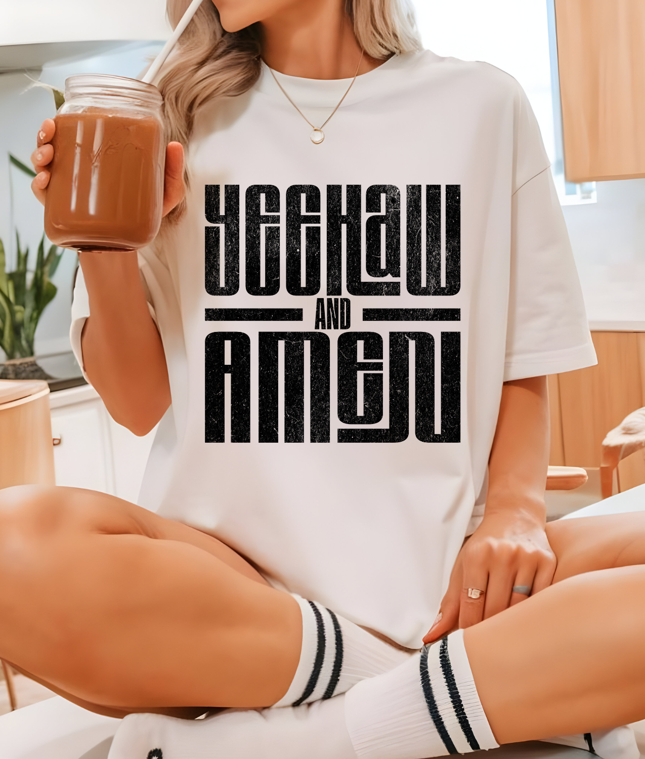 Distressed Western Yeehaw And Amen - Black DTF Transfer