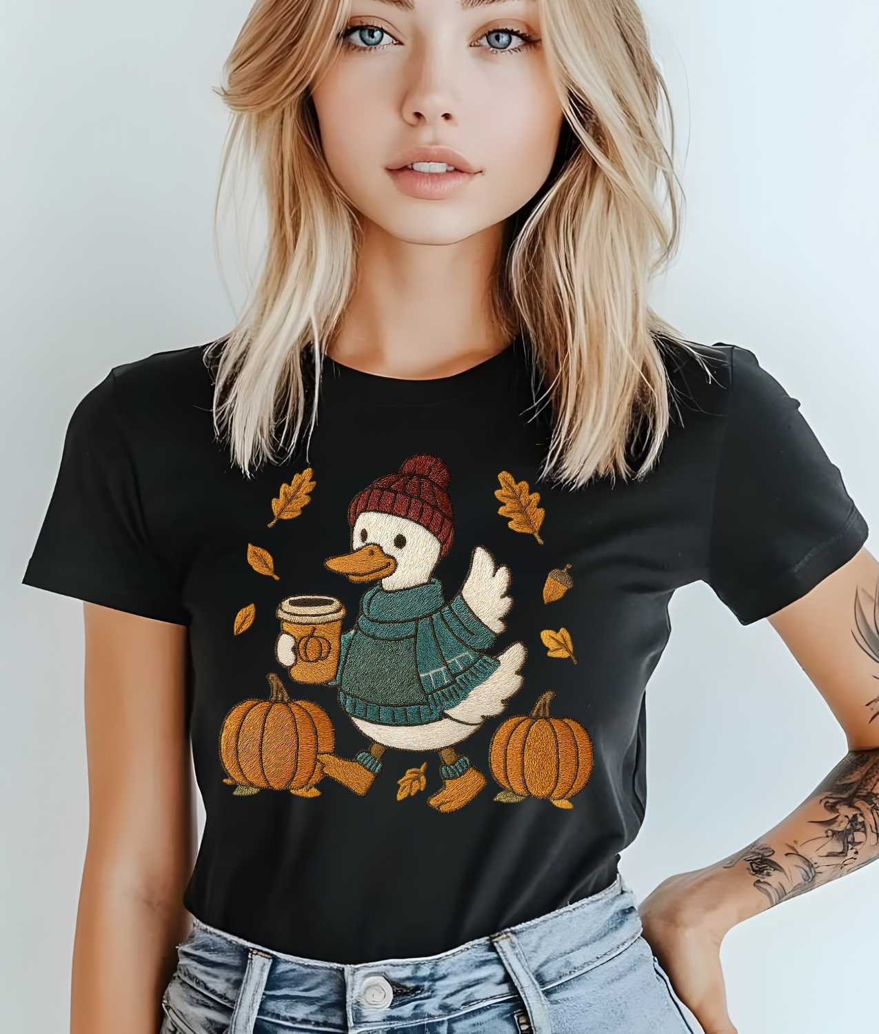 Faux Embroidered Fall Duck DTF Transfer