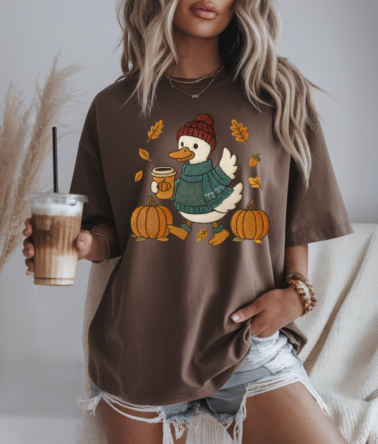 Faux Embroidered Fall Duck DTF Transfer