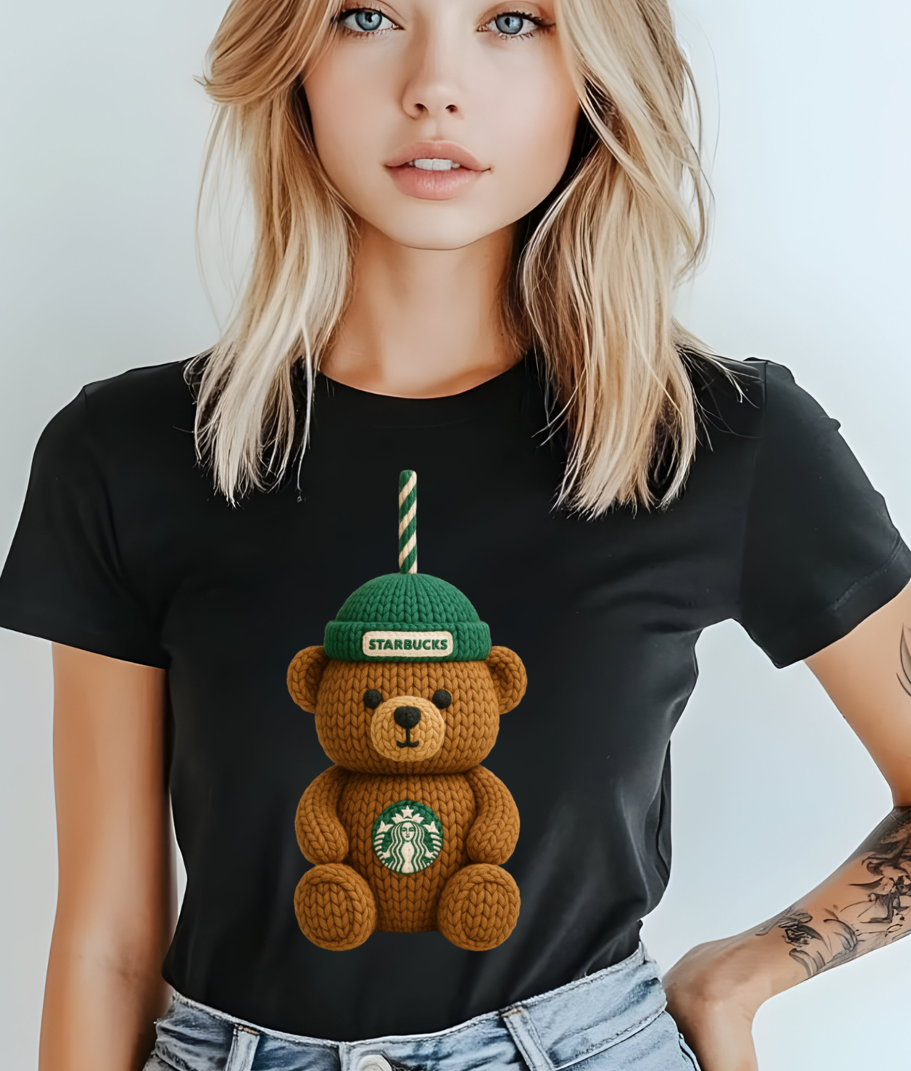Faux Yarn Bear Cup DTF Transfer