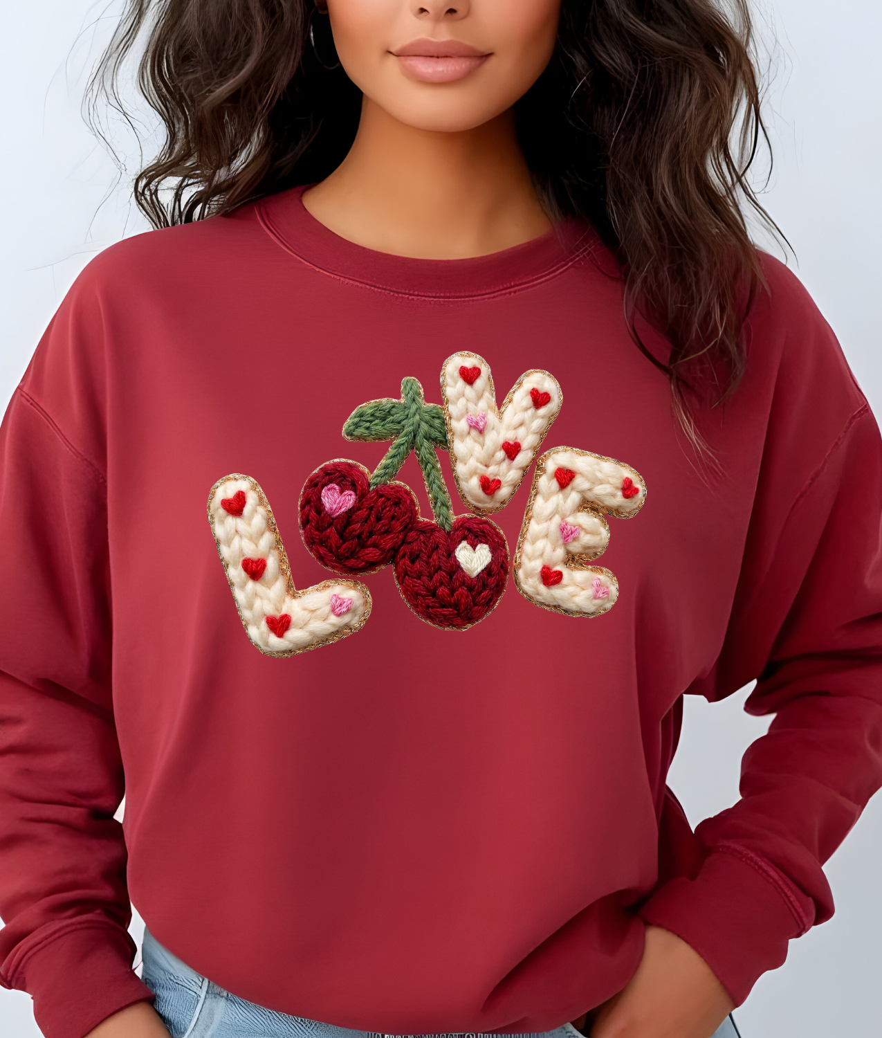 Faux Yarn Love Cherries DTF Transfer