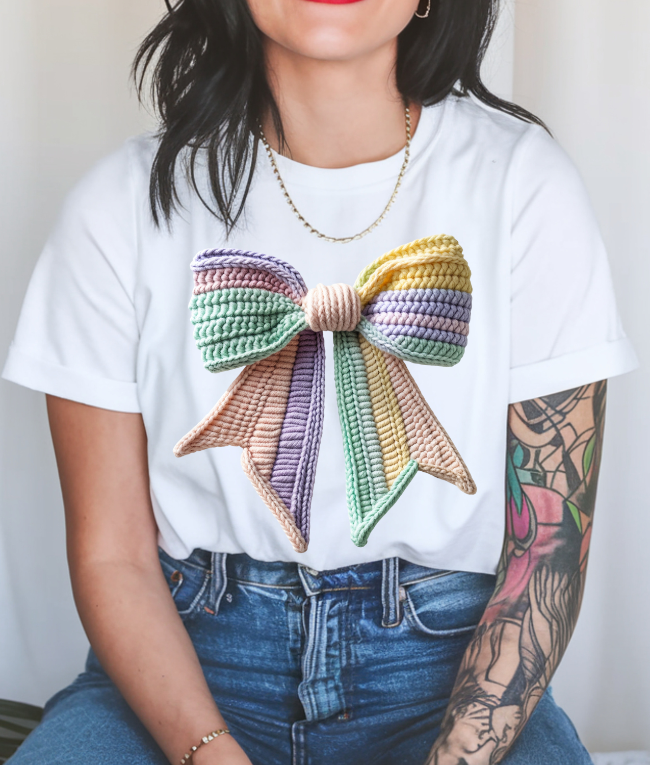 Faux Yarn Pastel Bow DTF Transfer