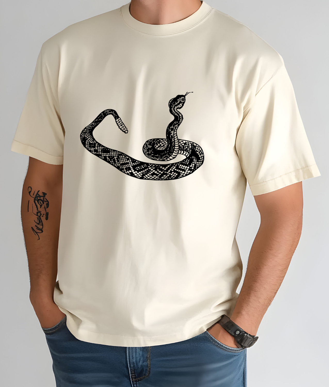 Hand Drawn Rattle Snake DTF Transfer