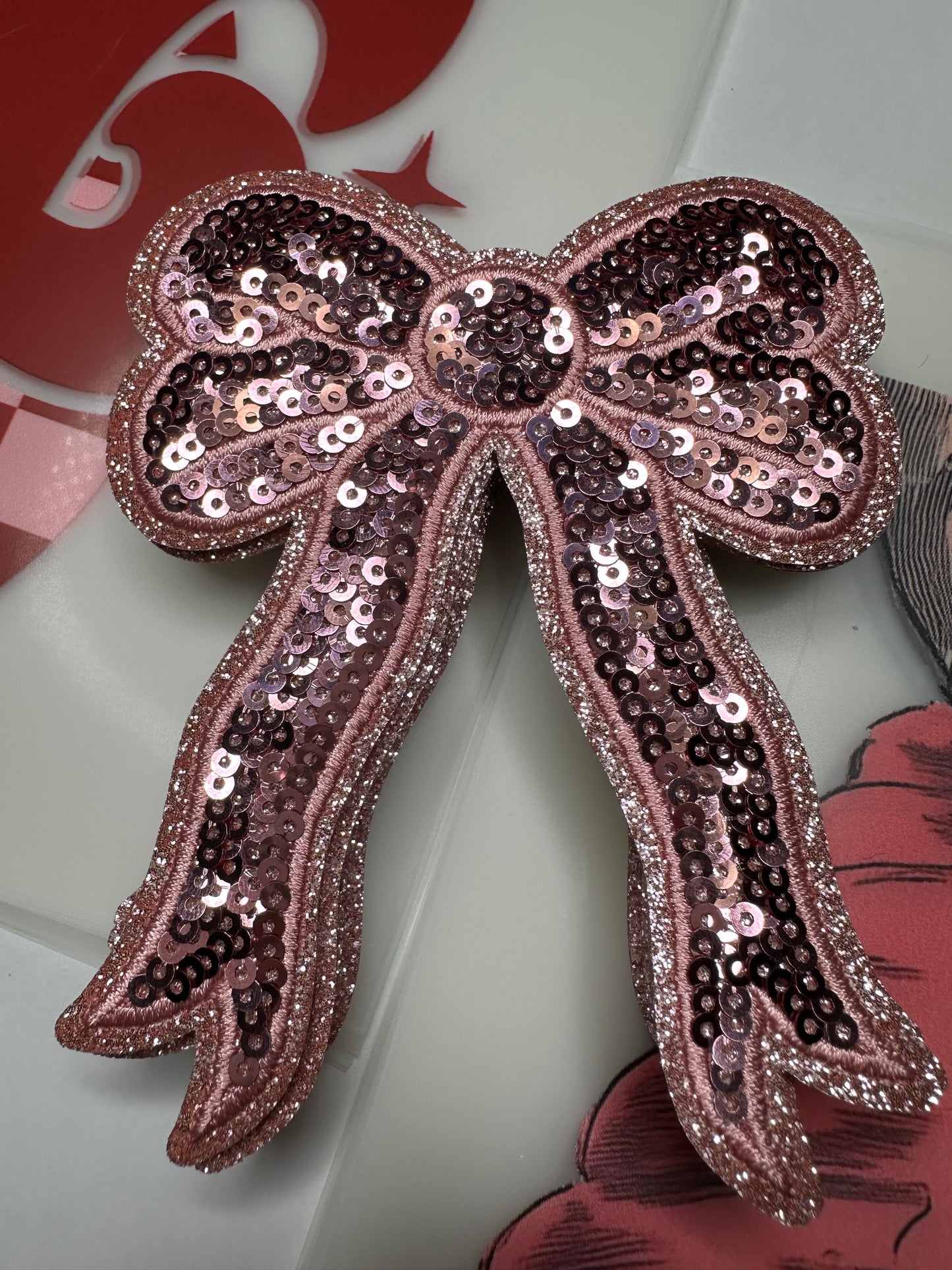 Light Pink Sequin Side Bow Patch