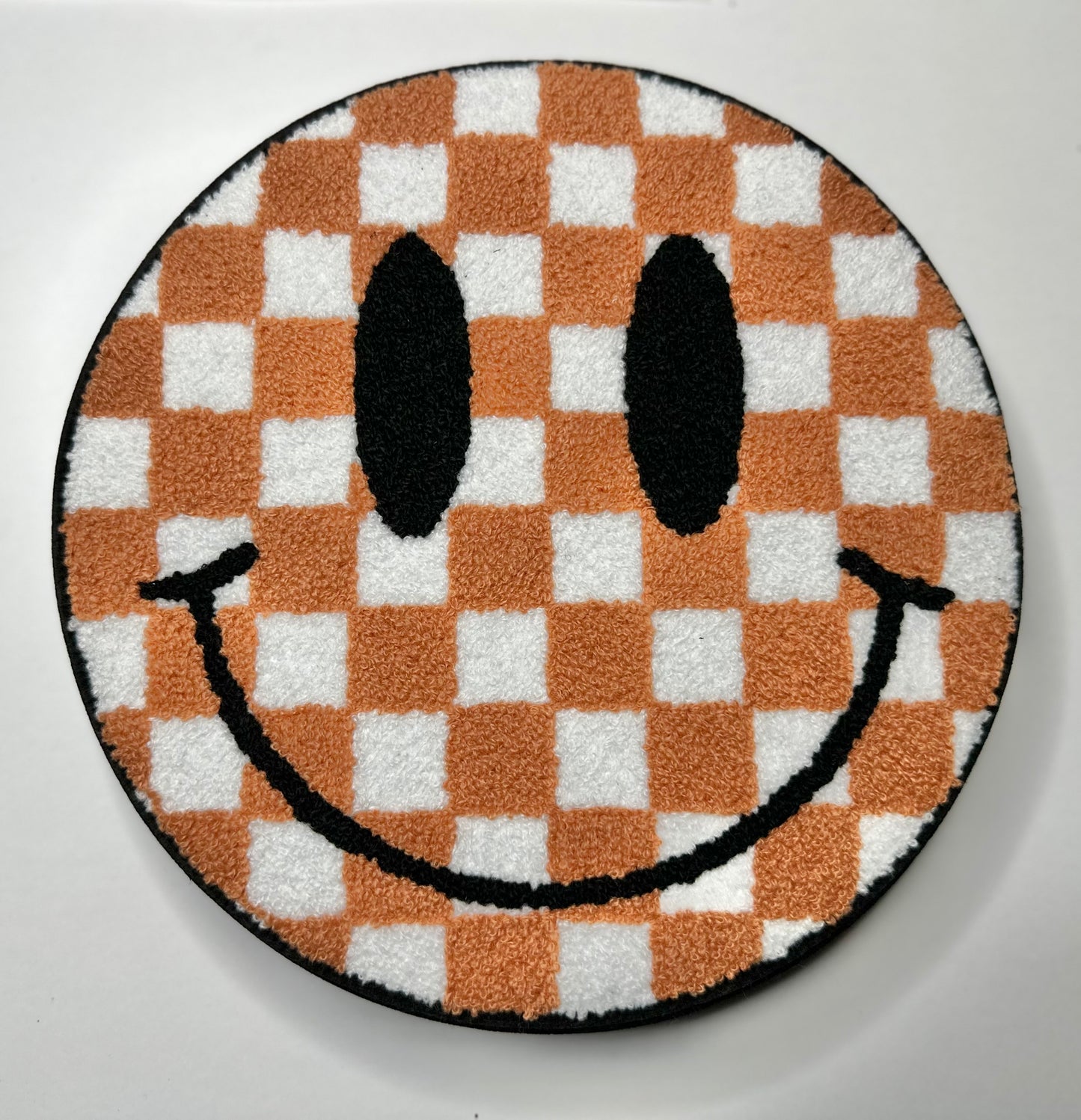 Neutral Checkered Happy Face Chenille Patch