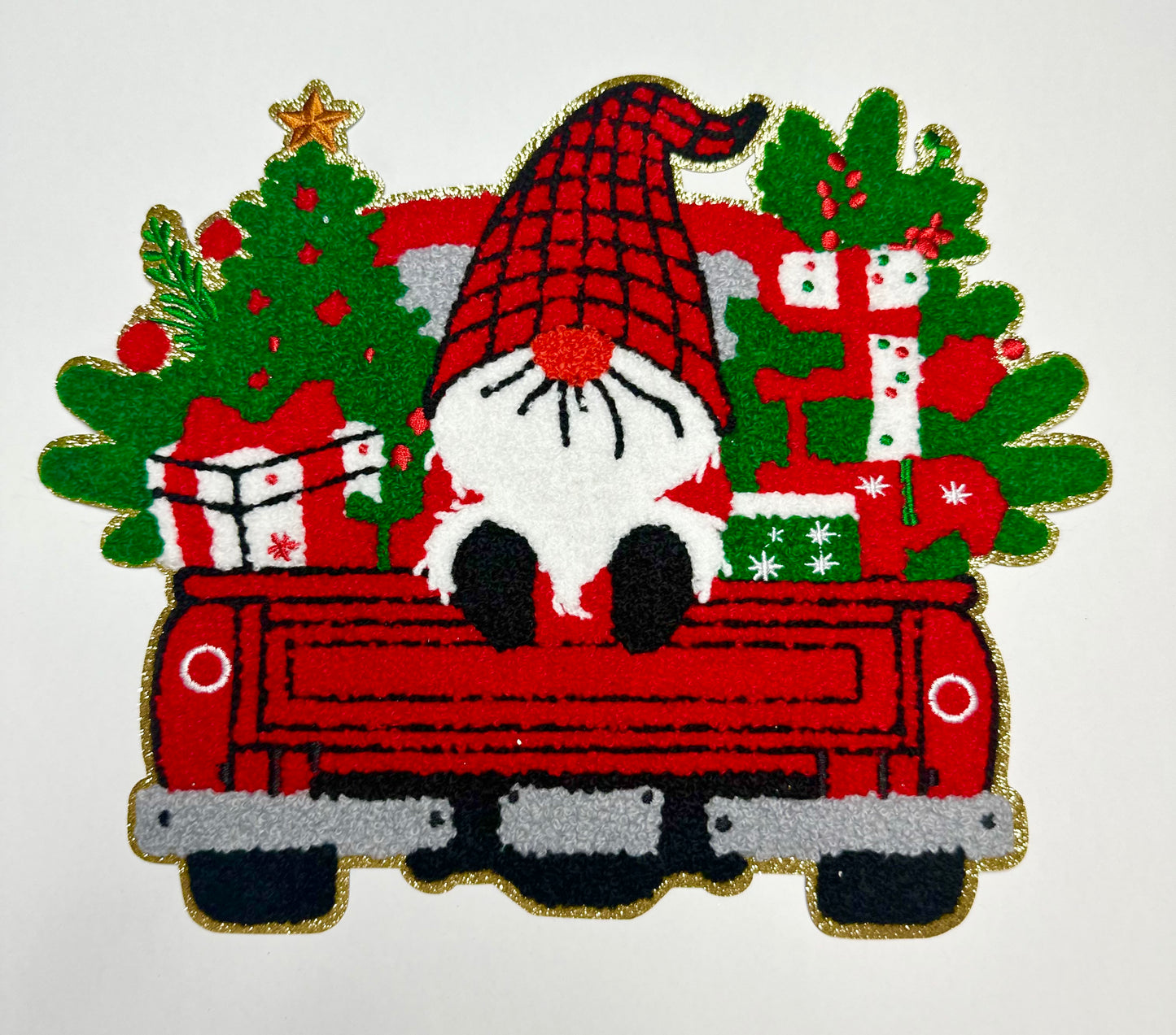 Christmas Truck Gnome Chenille Patch