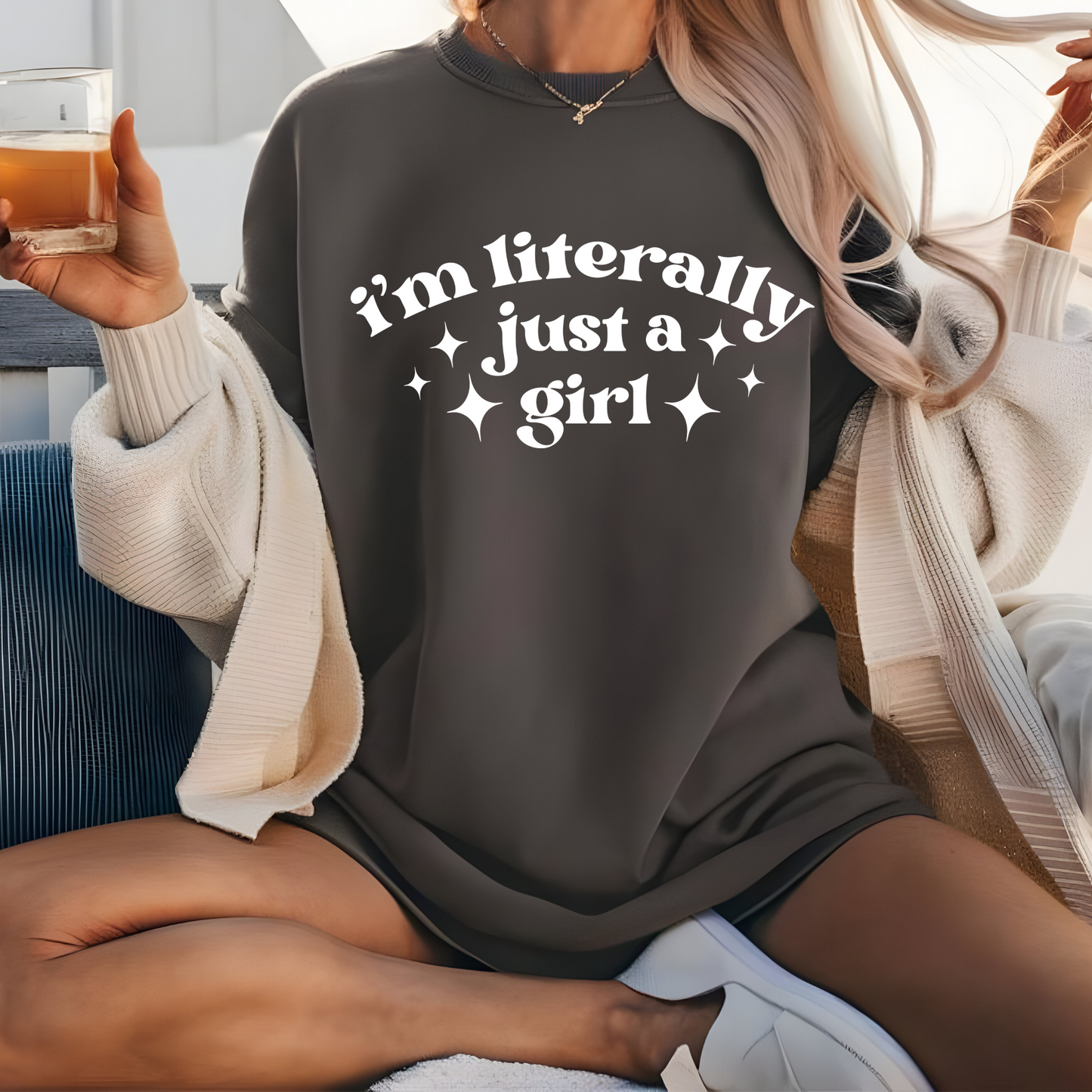 I'm Literally Just a Girl Single Color Screen Print - White Ink