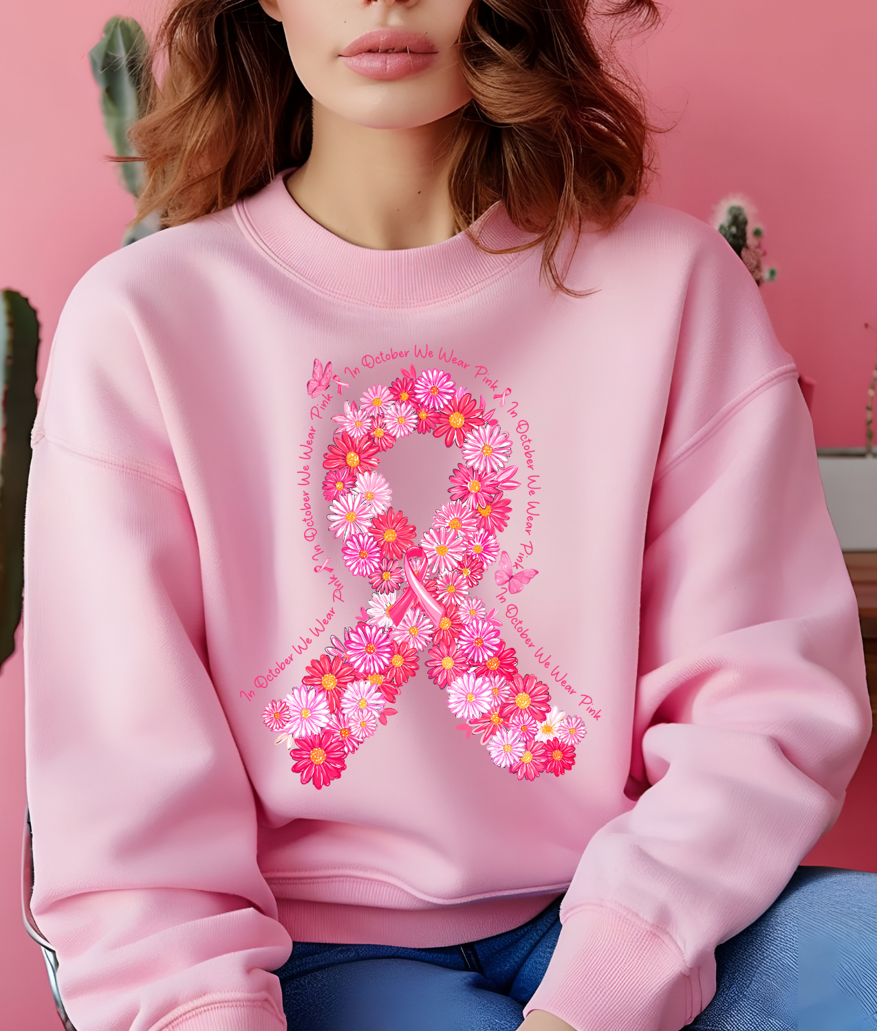 In October We Wear Pink Daisy Ribbon DTF Transfer