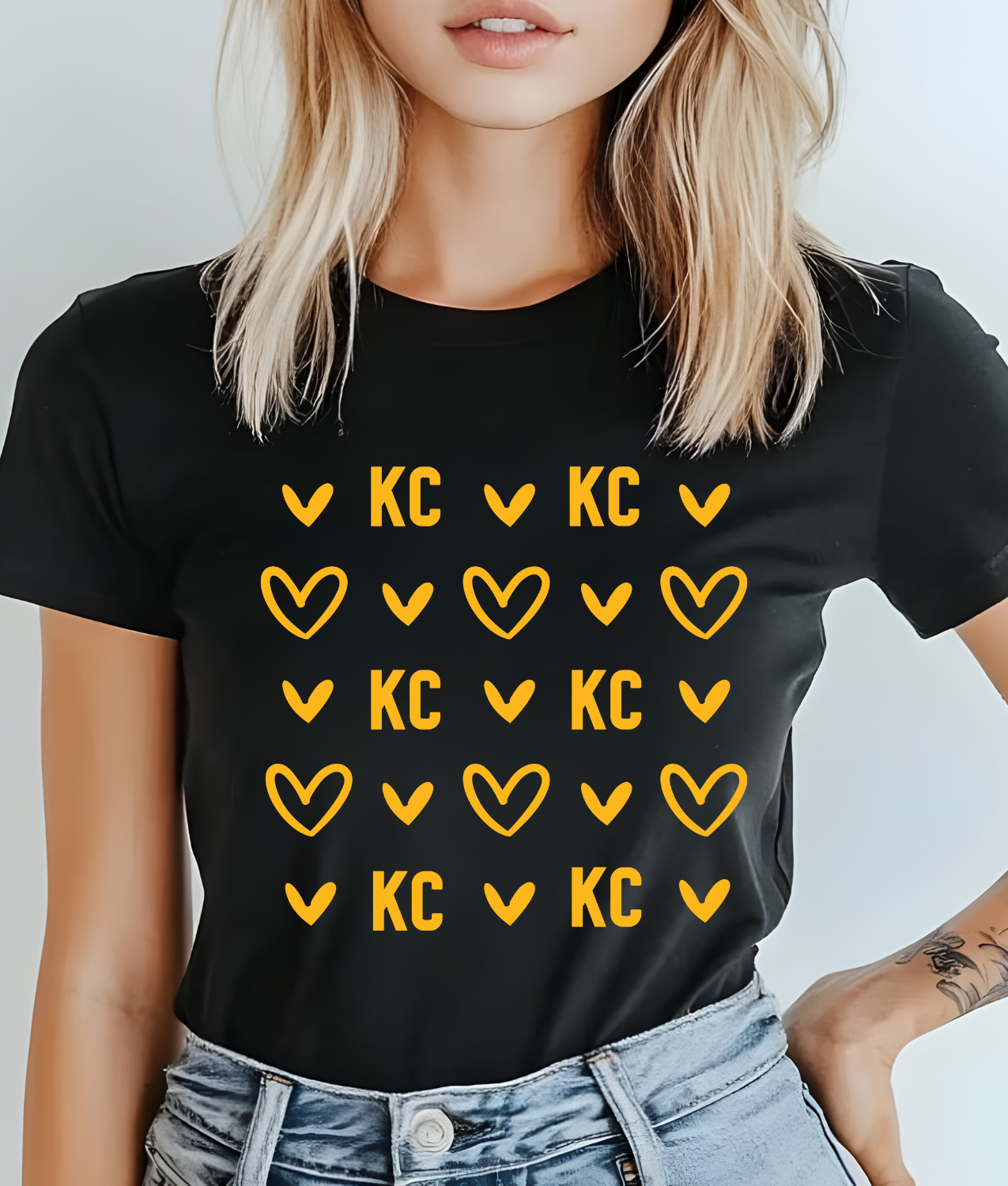 KC Hearts Single Color Screen Print - Chiefs Yellow Ink