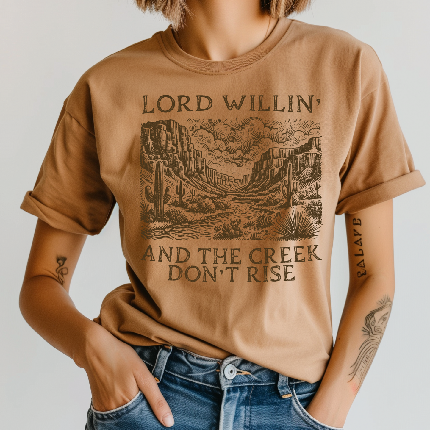 Lord Willin and The Creek Don't Rise Single Color Screen Print - Dark Brown Ink