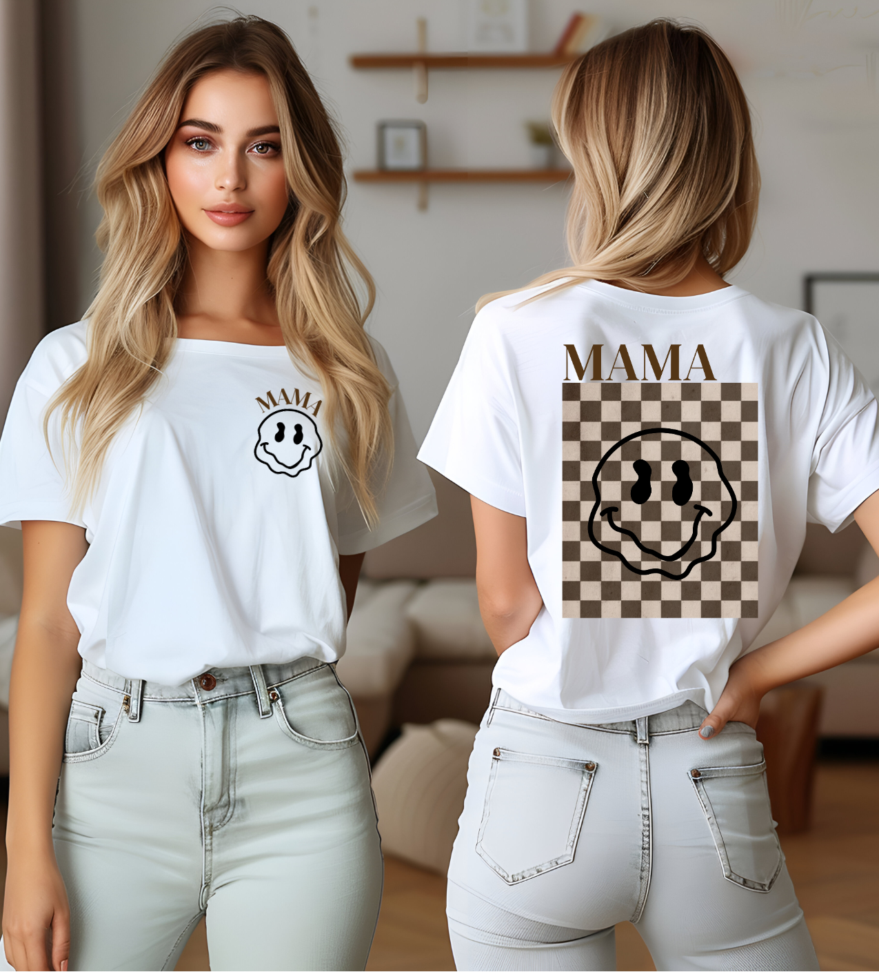 Mama Checkered Face DTF POCKET INCLUDED