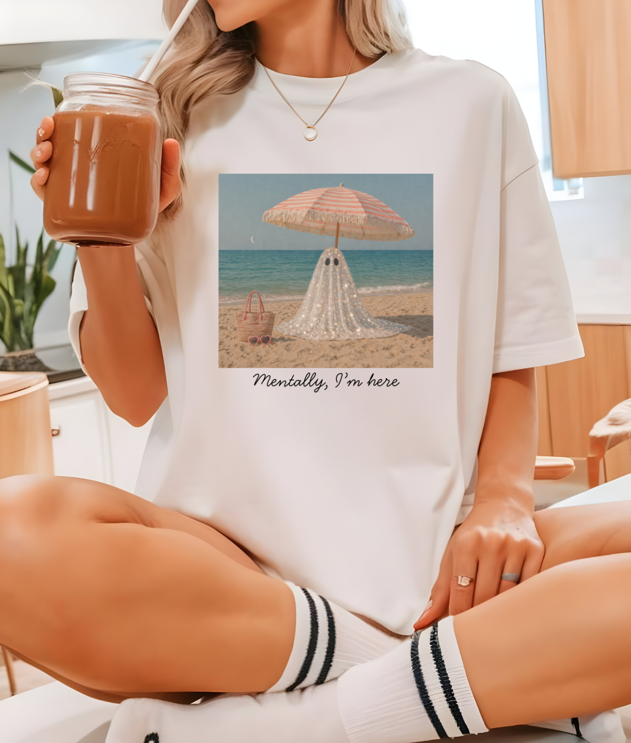 Mentally I'm Here Sparkly Beach Ghostie DTF Transfer
