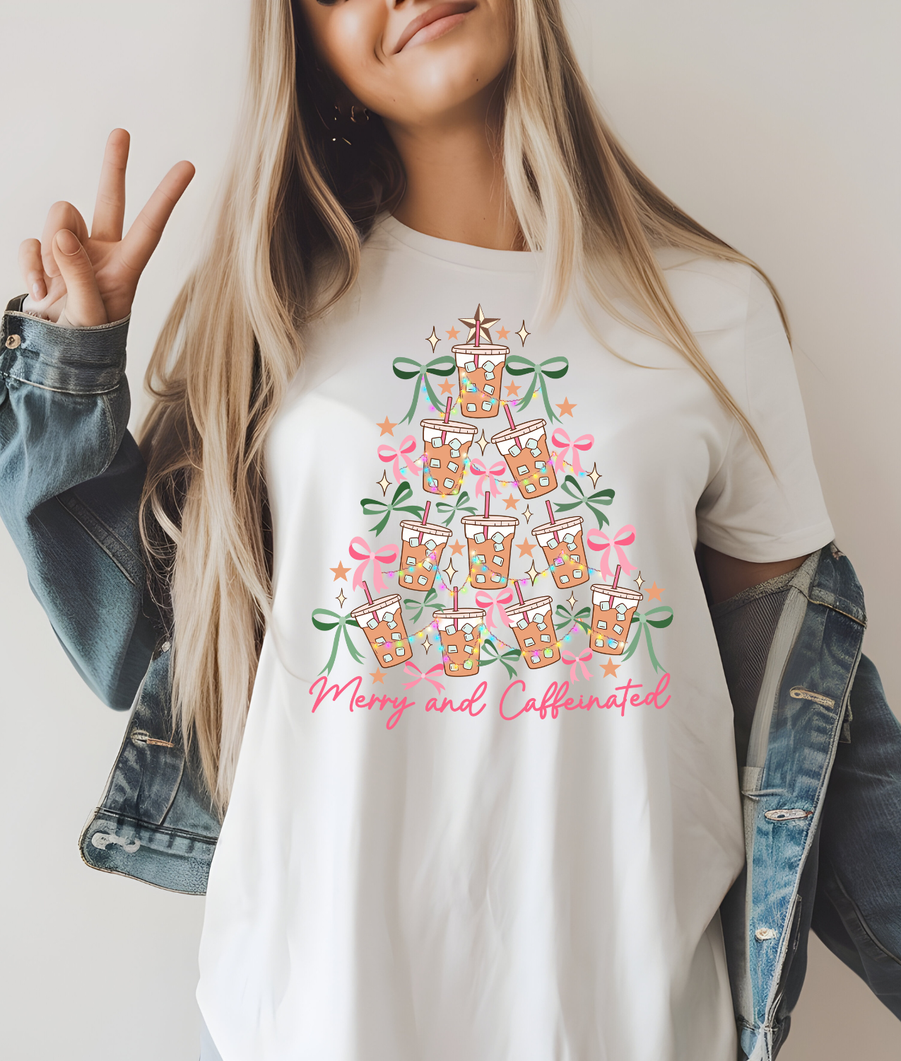 Merry and Caffeinated Bow Tree DTF Transfer