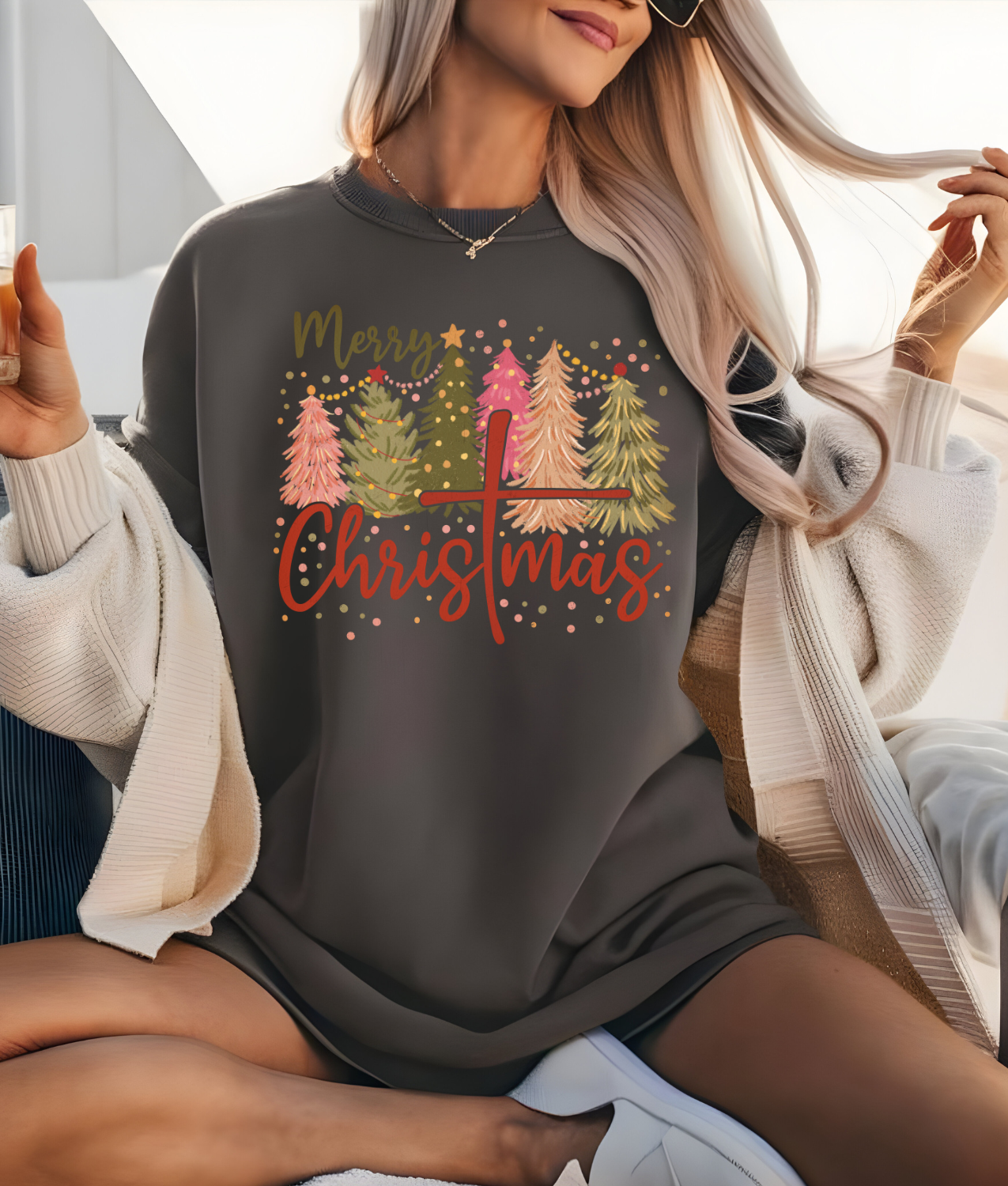 Pink Merry ChrisTmas Trees DTF Transfer