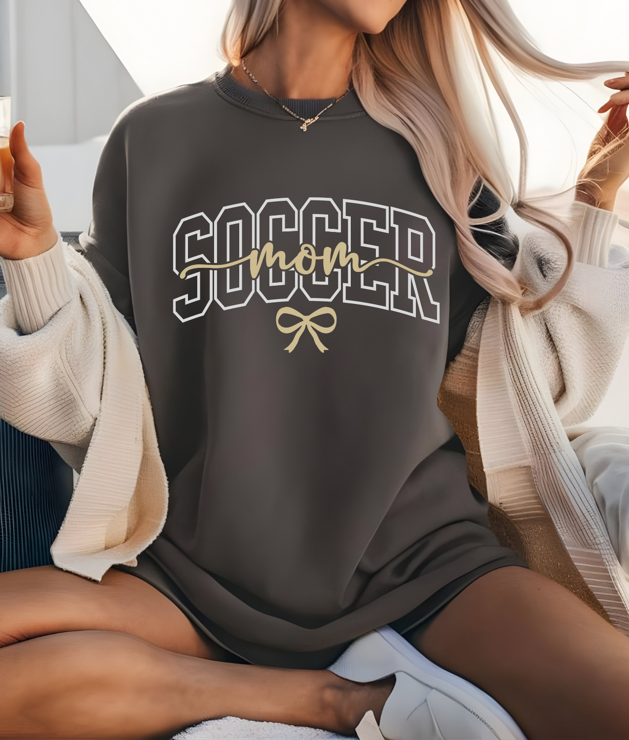 Soccer Mom Bow - Silver & Gold DTF Transfer