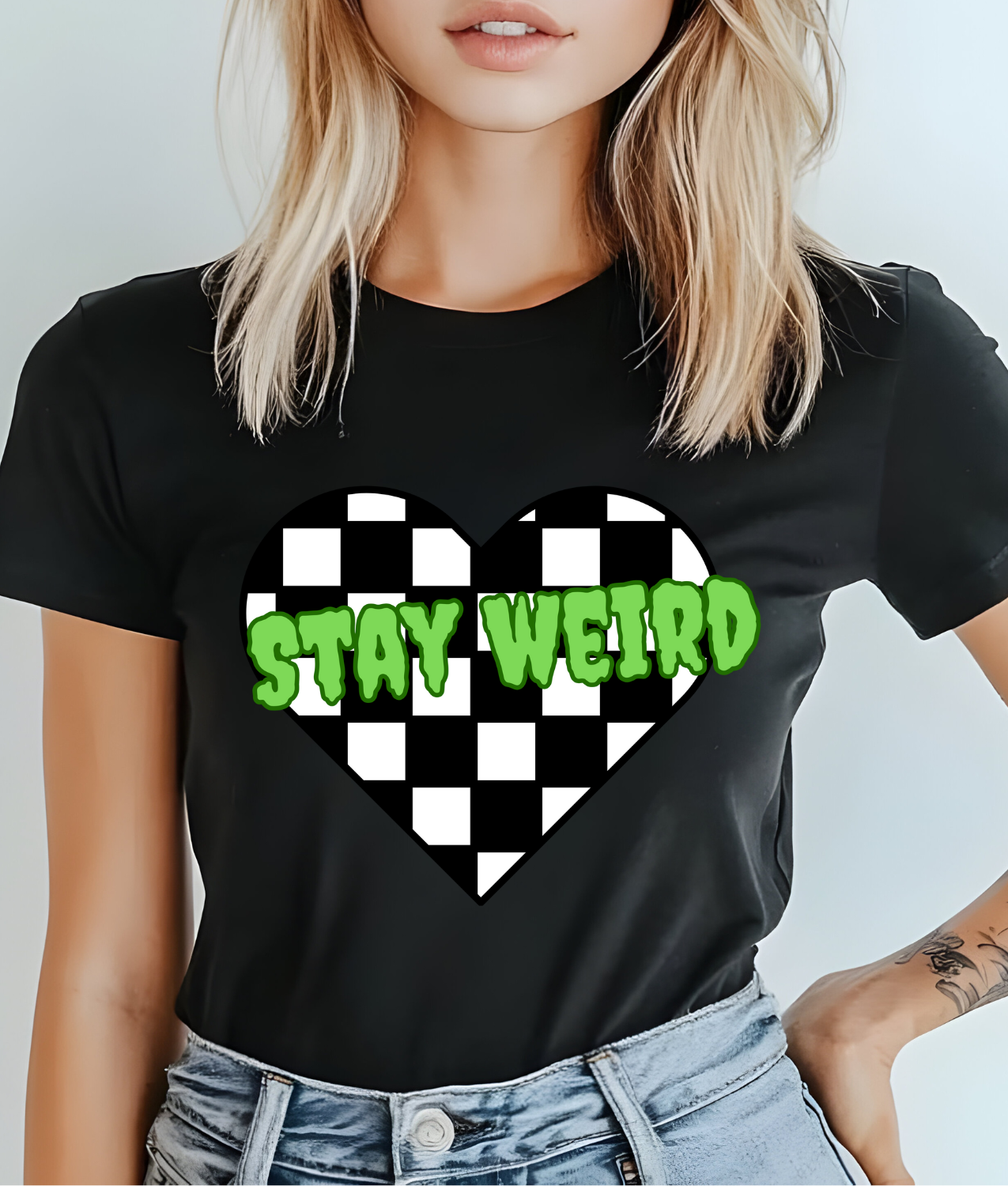 Stay Weird Checkered Heart DTF Transfer