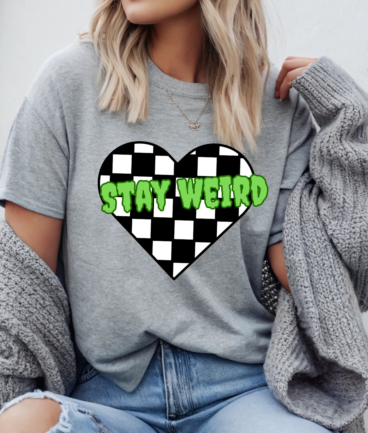 Stay Weird Checkered Heart DTF Transfer