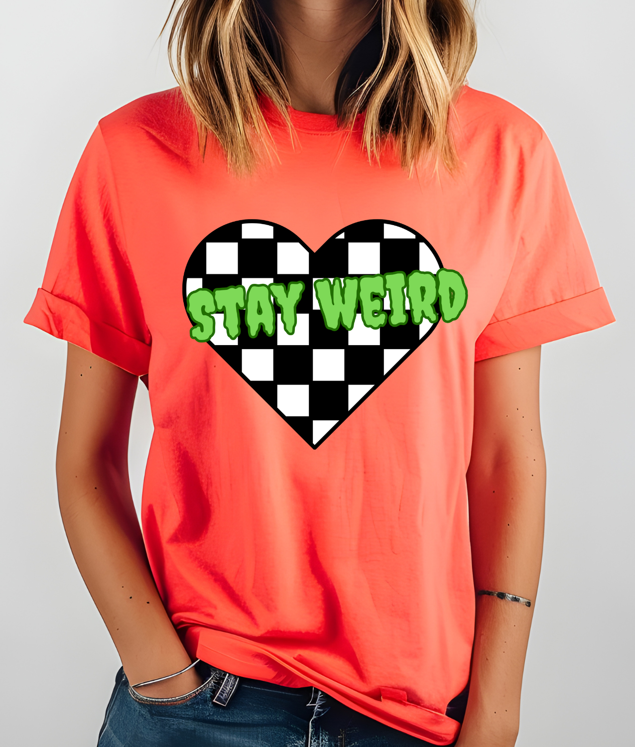 Stay Weird Checkered Heart DTF Transfer