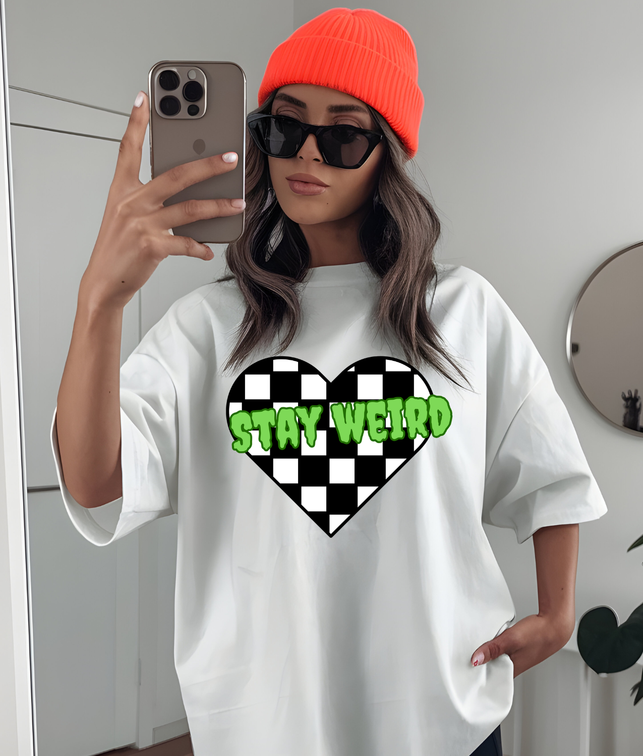 Stay Weird Checkered Heart DTF Transfer