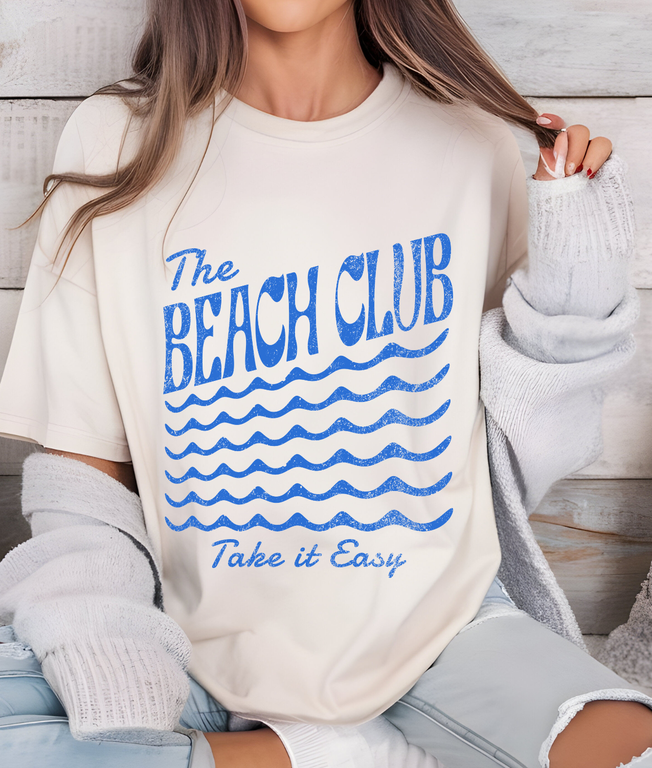 The Beach Club Distressed Blue DTF Transfer