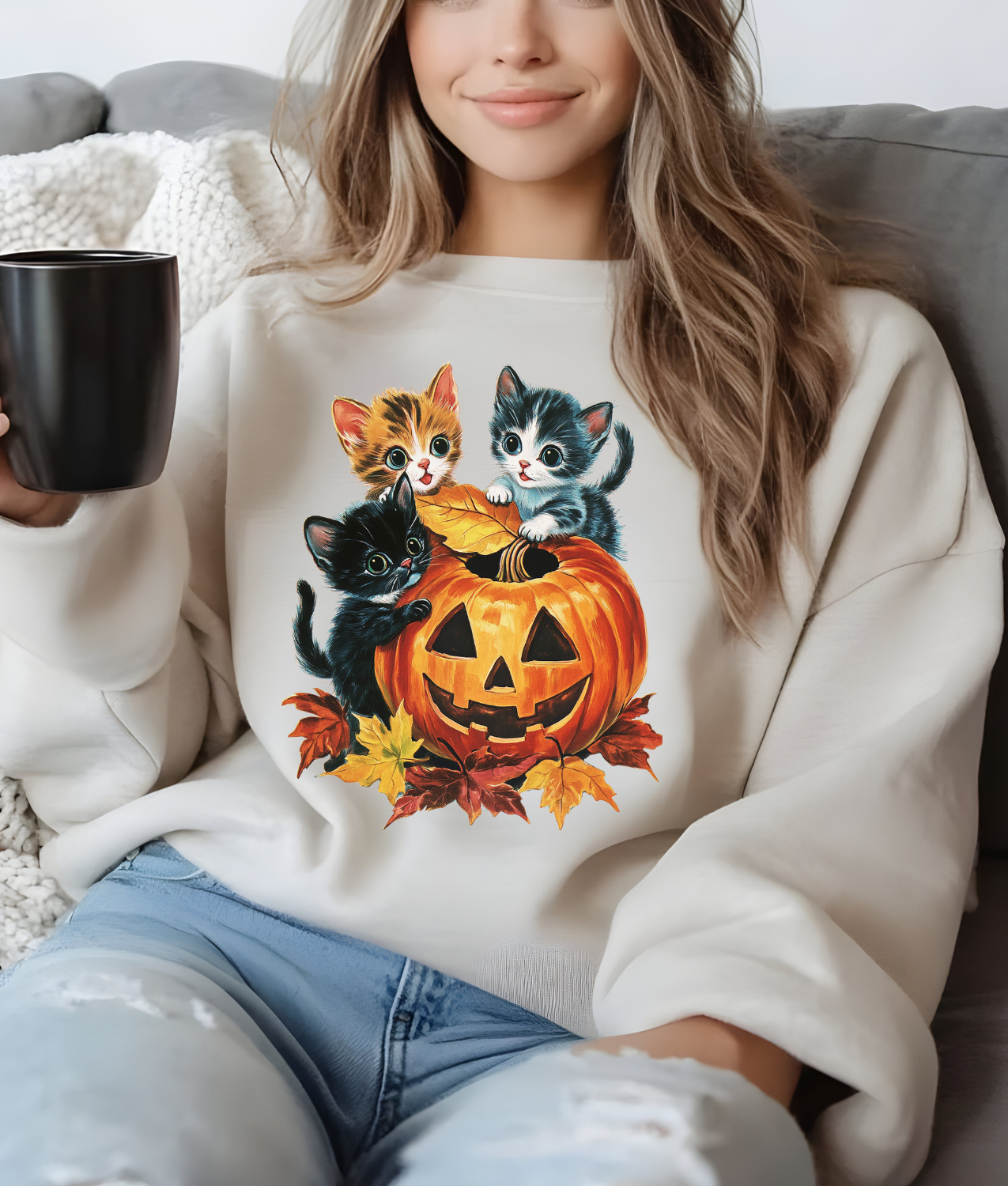 Vintage Jack-O-Lantern Kitties DTF Transfer