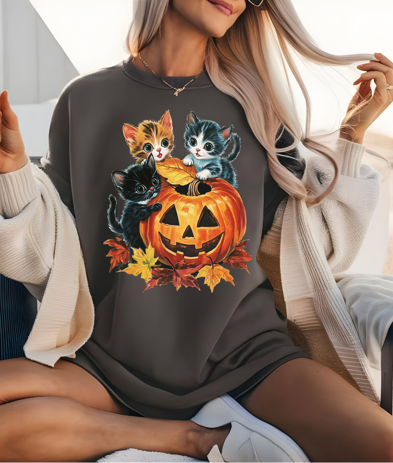 Vintage Jack-O-Lantern Kitties DTF Transfer