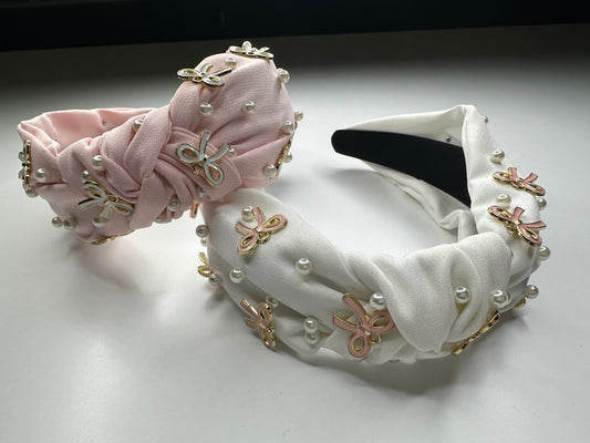 WHITE Bow & Pearl Headband