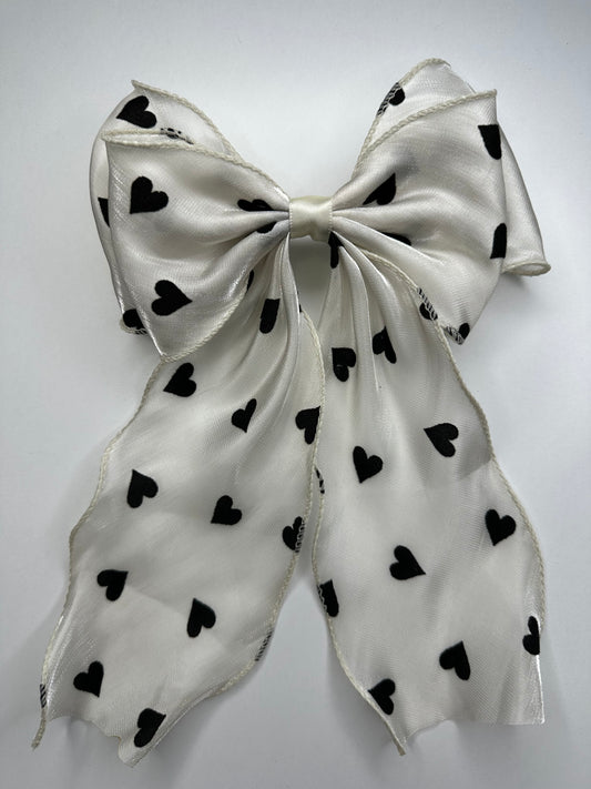 Black Hearts Bow with Barrette Clip