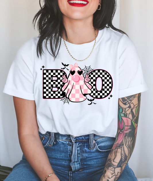 Checkered Boo Ghost DTF Transfer