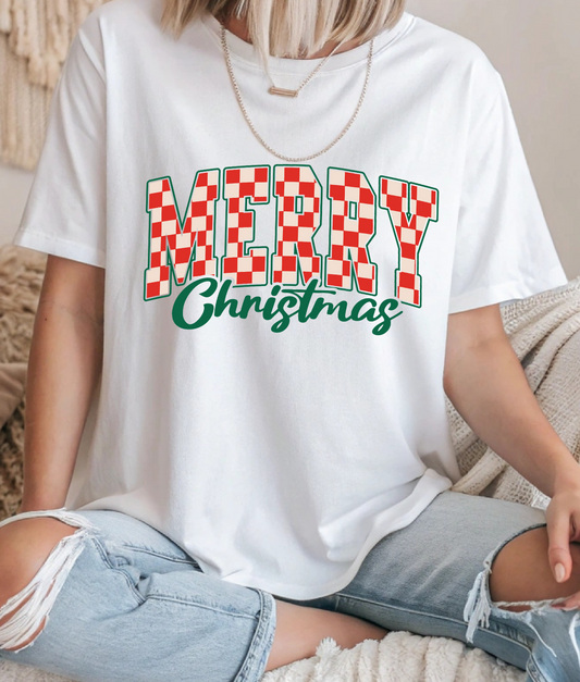 Checkered Merry Christmas DTF Transfer
