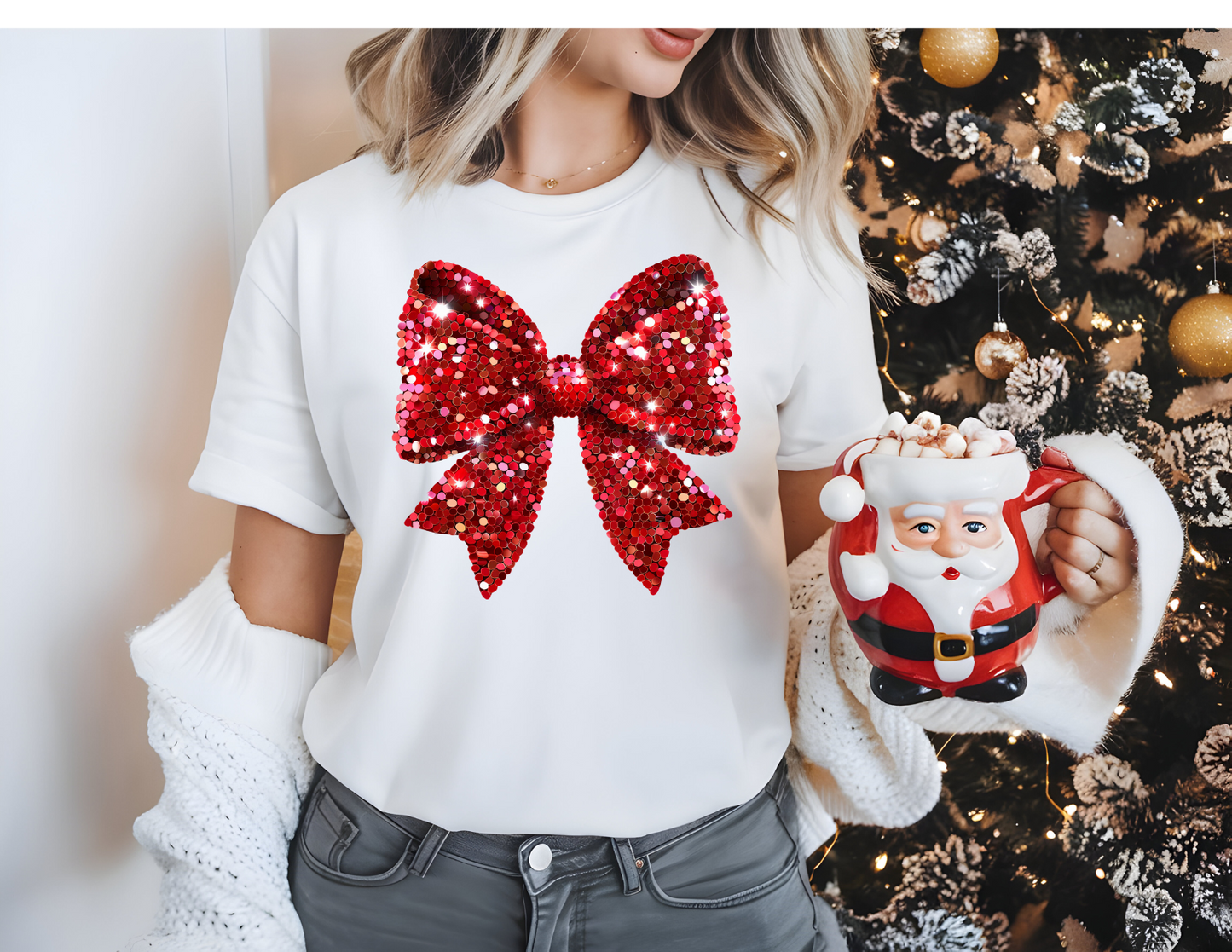 Christmas Coquette Faux Sequin Bow DTF