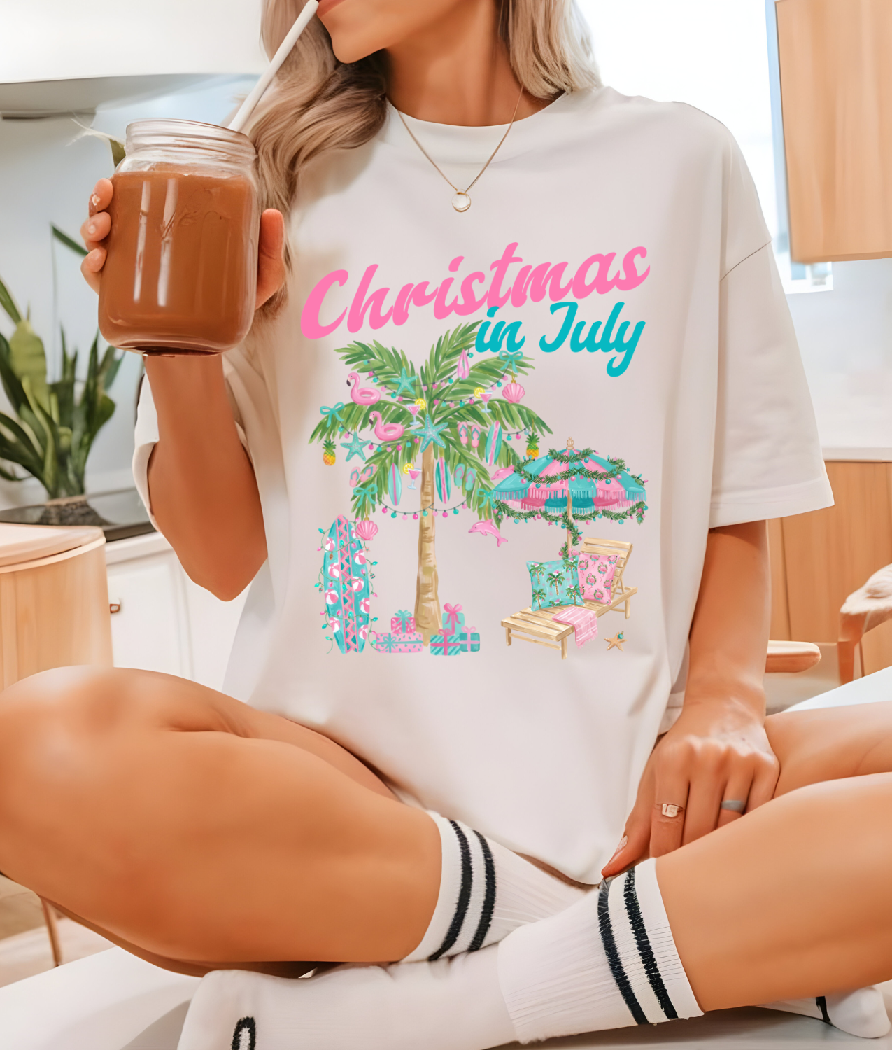 Christmas In July Pastel Pink And Blue DTF Transfer