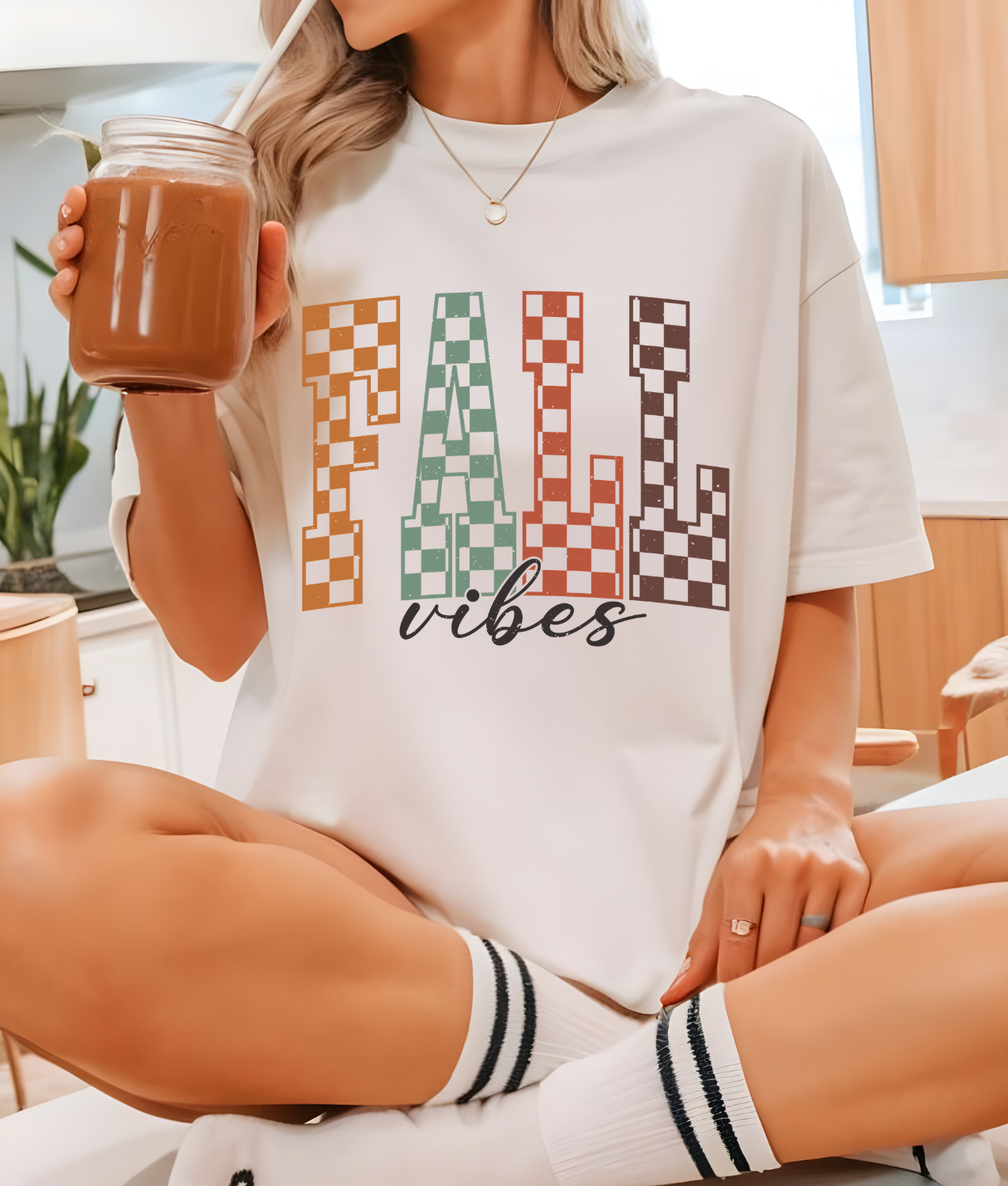 Distressed Checkered Fall Vibes DTF Transfer