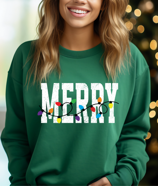 Distressed Merry with Lights DTF Transfer