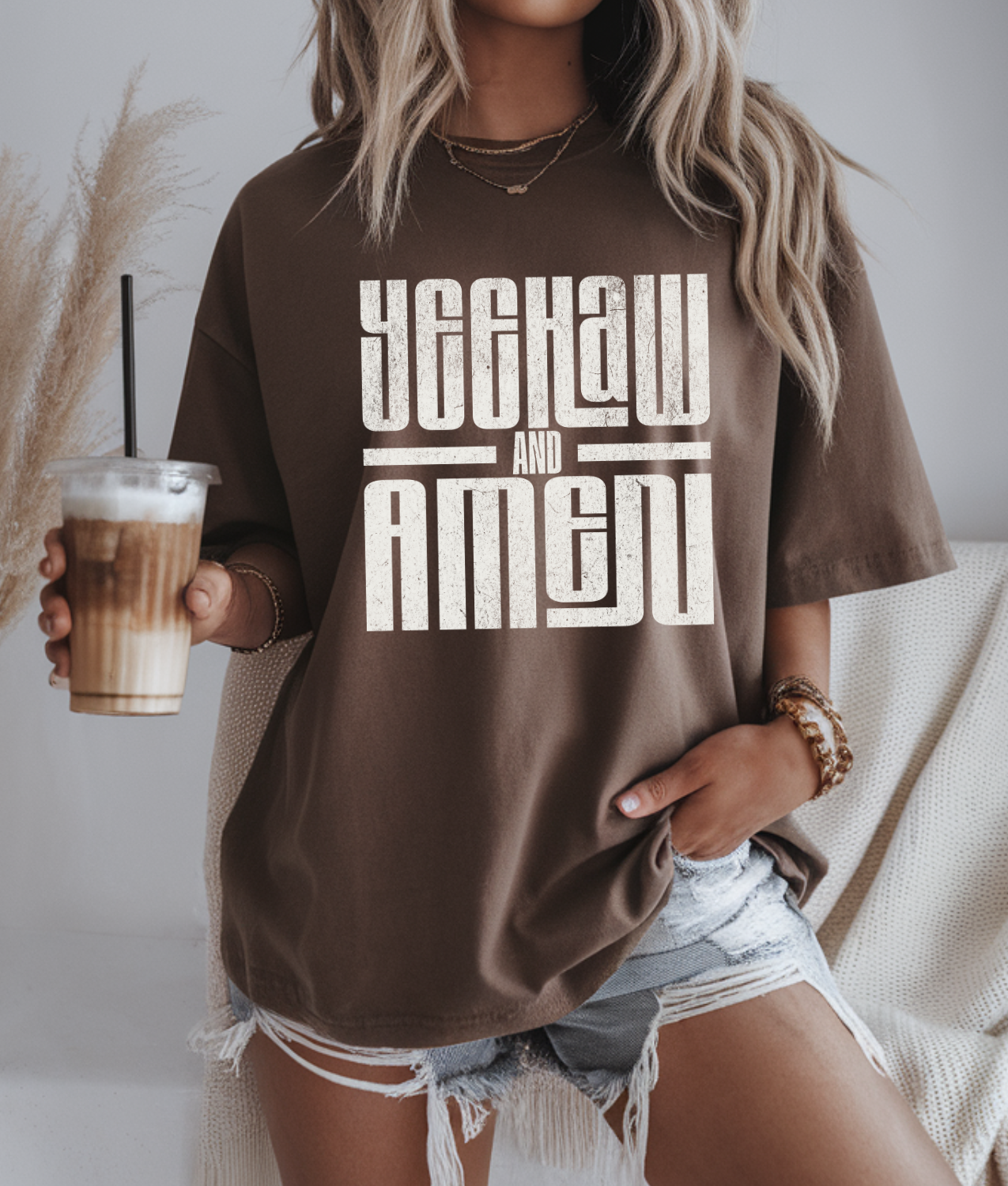 Distressed Western Yeehaw And Amen - White DTF Transfer