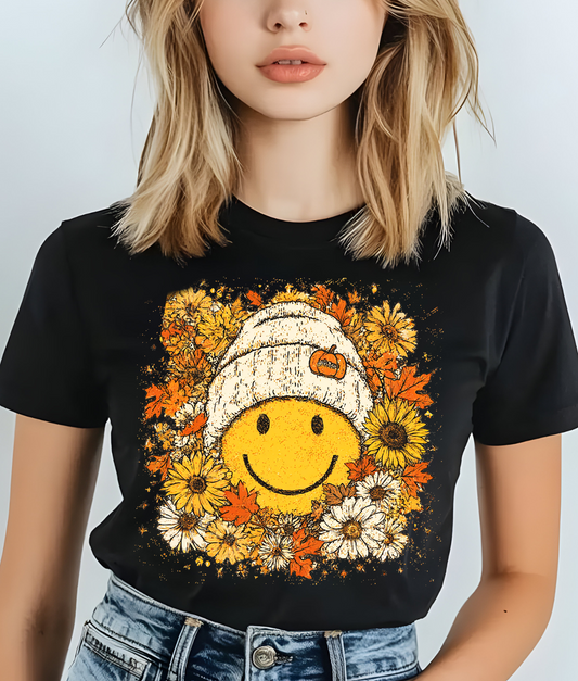 Fall Floral Happy Face DTF Transfer