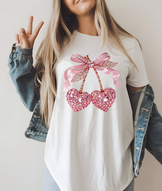 Faux Bling Cherry Hearts DTF Transfer