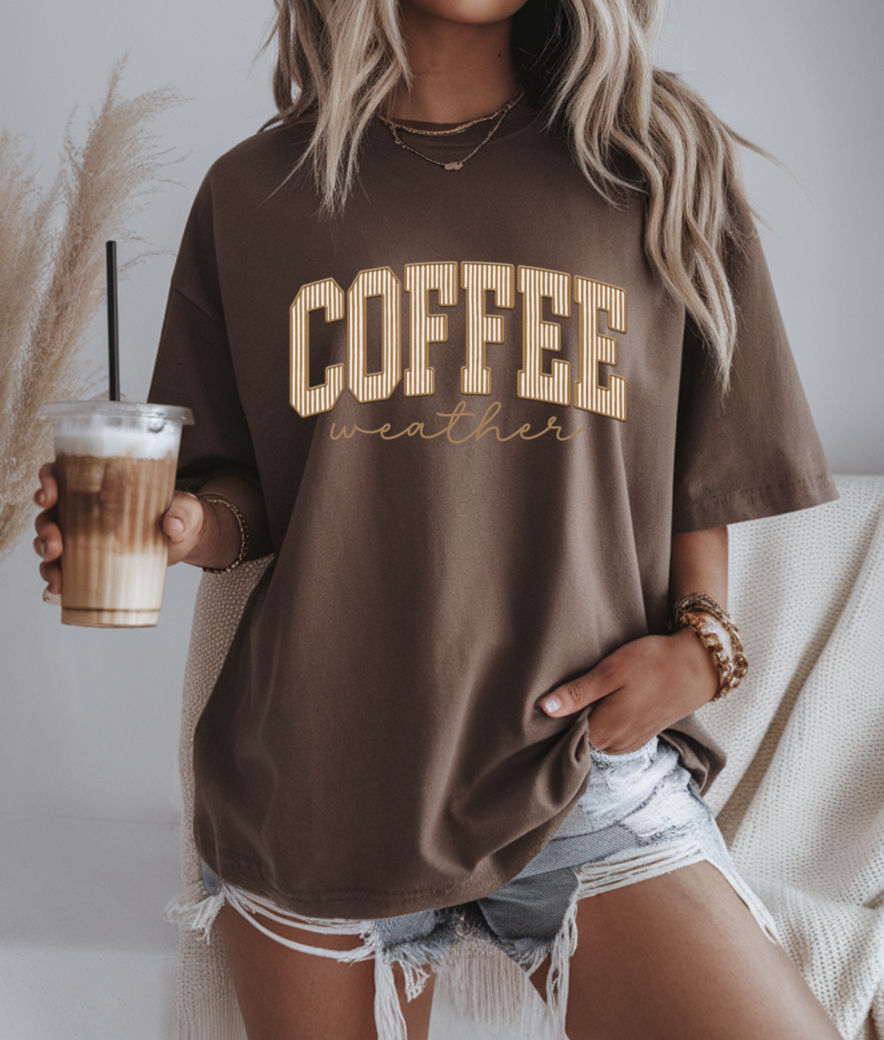 Faux Embroidery Coffee Weather DTF Transfer