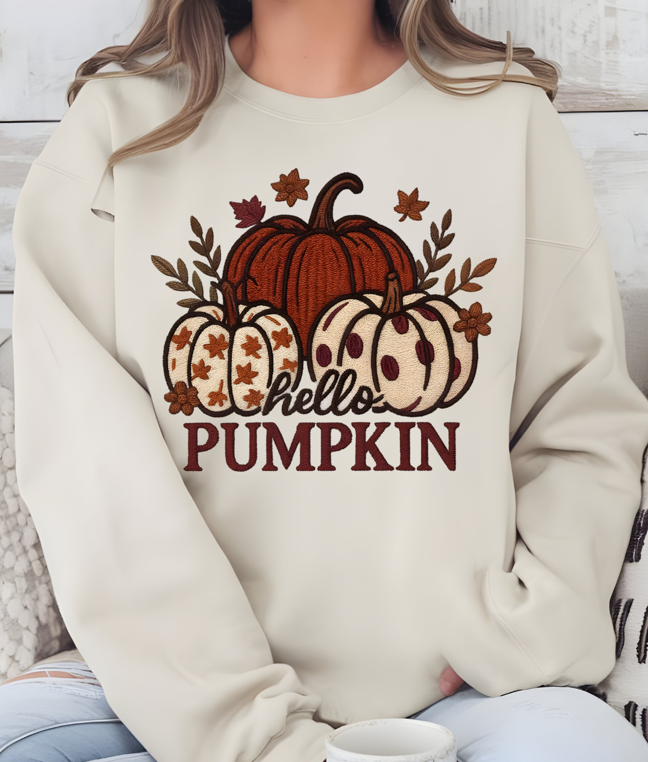 Faux Embroidery Hello Pumpkin DTF Transfer