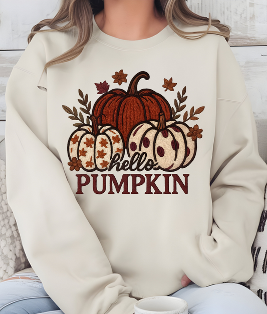 Faux Embroidery Hello Pumpkin DTF Transfer