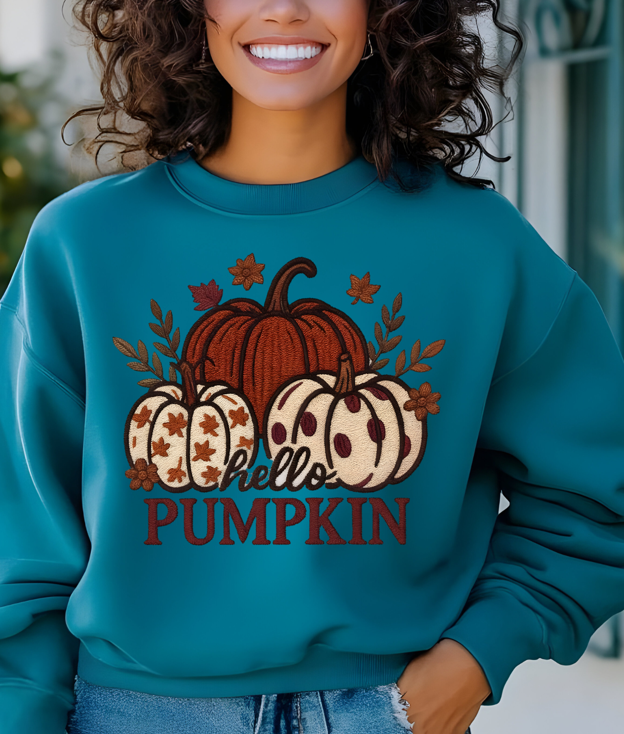 Faux Embroidery Hello Pumpkin DTF Transfer