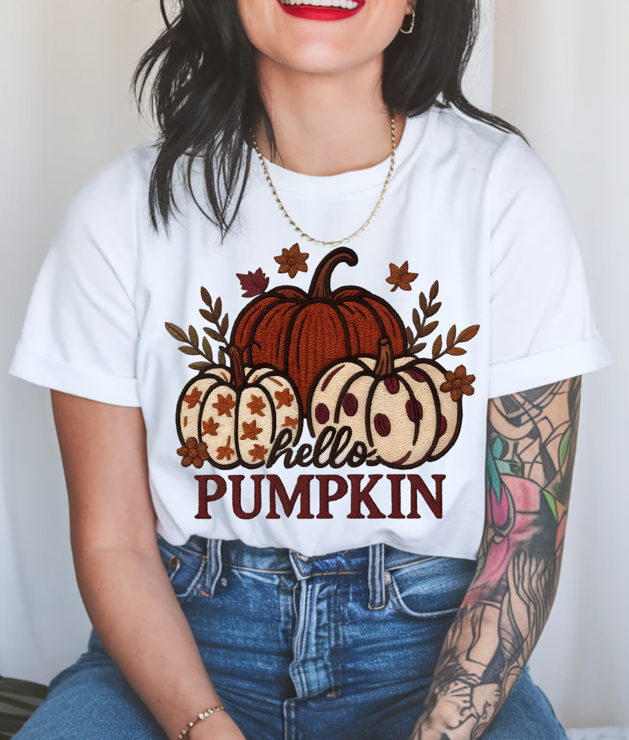 Faux Embroidery Hello Pumpkin DTF Transfer