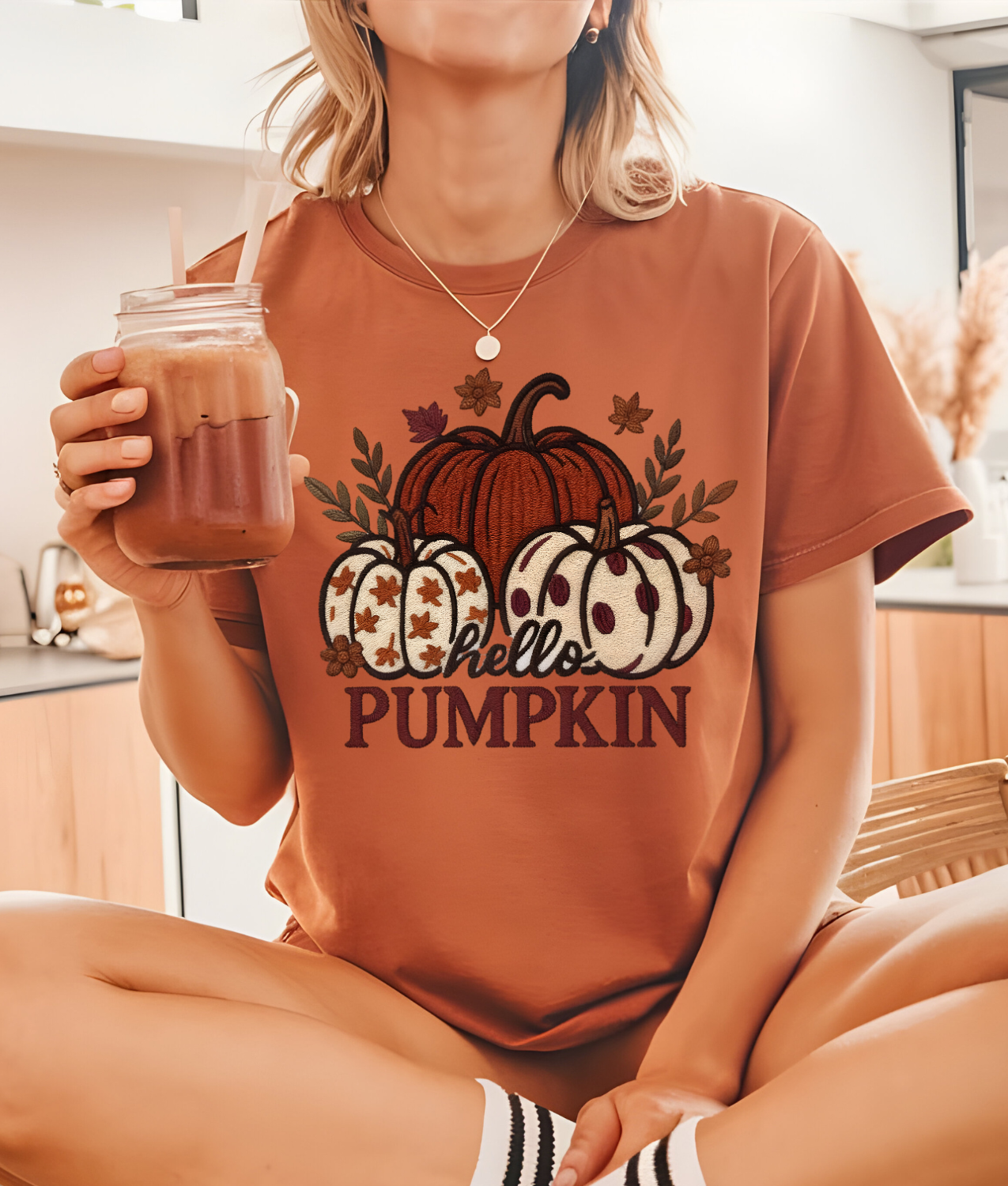 Faux Embroidery Hello Pumpkin DTF Transfer